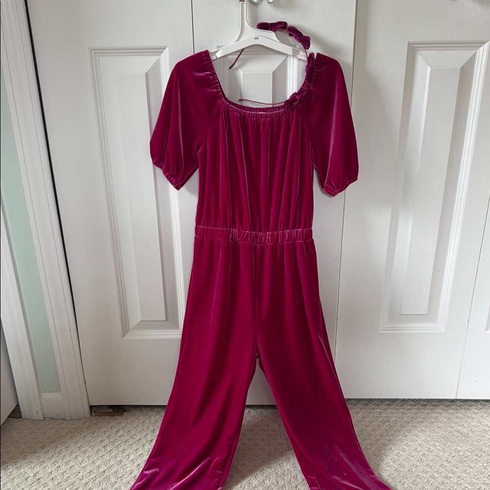 Fuchsia Velvet Jumpsuit with Matching Headband